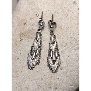 Vintage Art Deco style Sterling Silver Mesh Woven Dangle Earrings